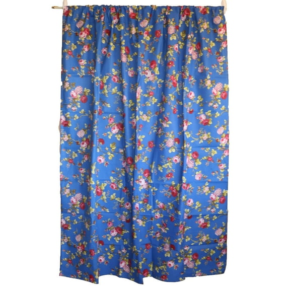 Cotton Curtain Floral Print 58 Inch Wide Vintage Floral Large Roses Royal Blue