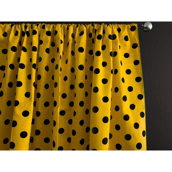 Cotton Curtain Polka Dots Print 58 Inch Wide / Black on Yellow