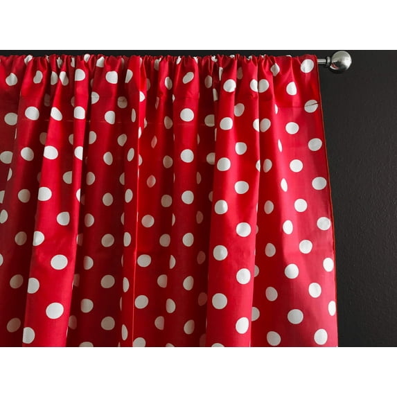 Cotton Curtain Polka Dots Print 58 Inch Wide / White on Red