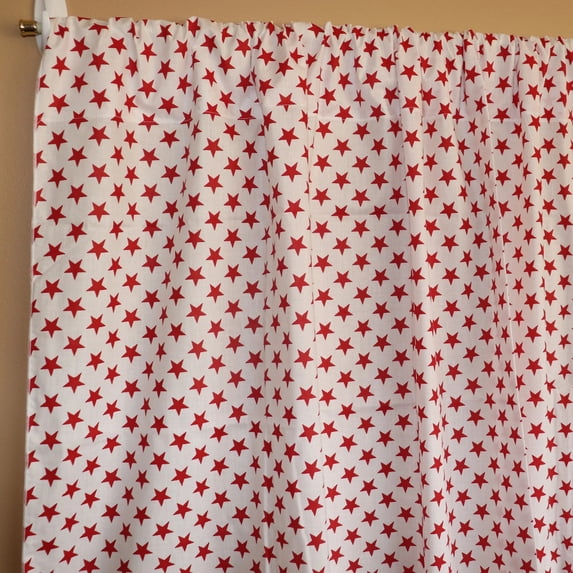 Cotton Curtain Stars Print 58 Inch Wide Red on White