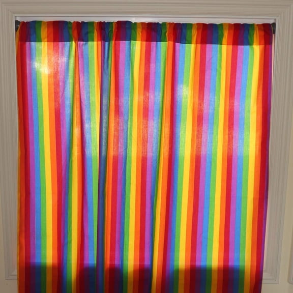 Cotton Curtain Stripe Print 58 Inch Wide /1 Inch Stripe Rainbow