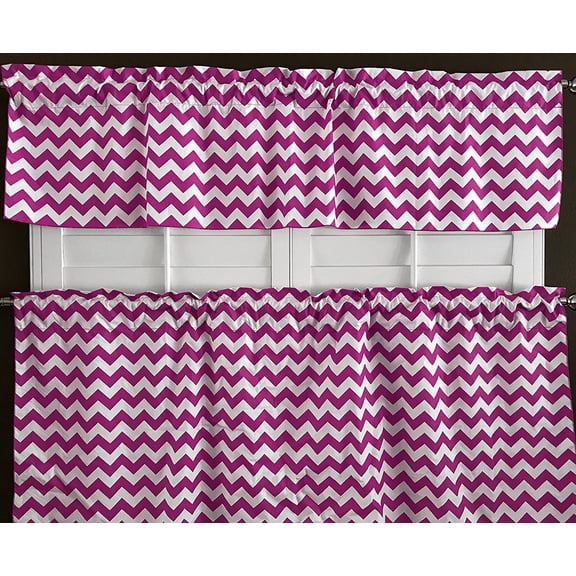 Cotton Curtain Zig-zag Chevron Print / 2 Piece Window Valance Set (10 Colors)