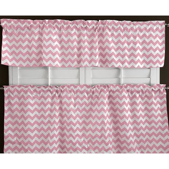 Cotton Curtain Zig-zag Chevron Print / 2 Piece Window Valance Set (10 Colors)