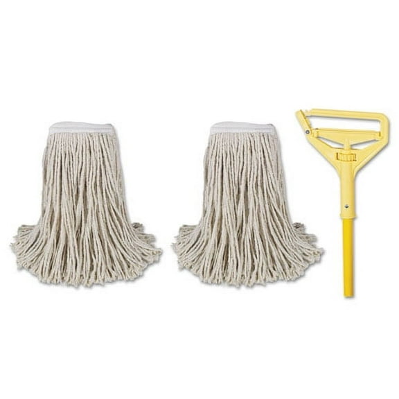 Cotton Cut End Mop Kit, #24 Natural Cotton Head, 60" Yellow Metal/plastic Handle | Bundle of 10 Kits
