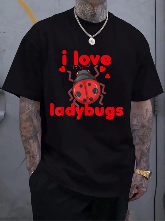 Cotton Cute I Love Ladybugs Bugs Biologist Insects Love Ladybug T-Shirt Men's Casual Short Sleeve Graphic Tee