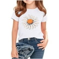 thumbnail image 1 of Cotton Cute T-shirts for Girls Casual Summer Tee Daisy Flower Print Round Neck Tshirts Short Sleeve Tops (3T, White), 1 of 4