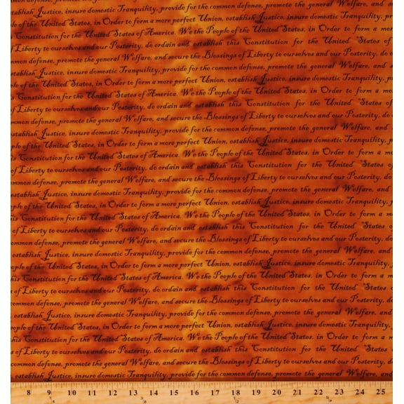 Cotton Declaration of Independence America Defenders of Freedom We the People Constitution Preamble Orange Gold Fabric Print by the Yard (11210921)
