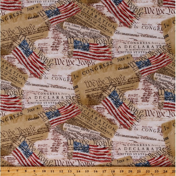 Cotton Declaration of Independence American Flag Freedom Cotton Fabric Print by the Yard (USA-C8320)