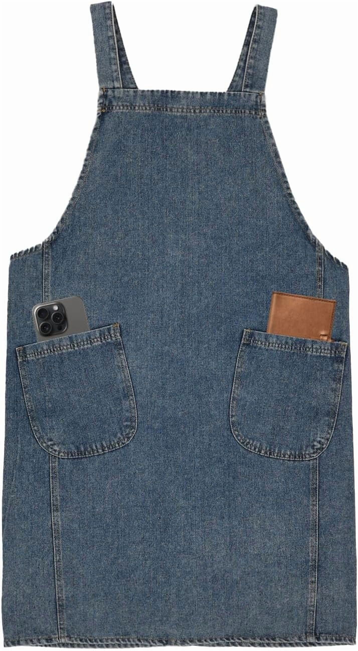 Cotton Denim Apron With 2 Pockets, Cross Back Aprons for Women Men, Bib Jean Kitchen Apron for Arts Cafe Work
