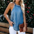 thumbnail image 1 of Cotton Denim Tie Back Cutout Halter Summer Loose Top for Women, 1 of 3