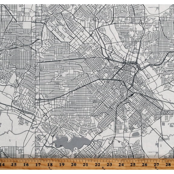 Cotton Destination City Maps Urban Cartography Black and White Cotton Fabric Print by the Yard (C10030 CREAM)