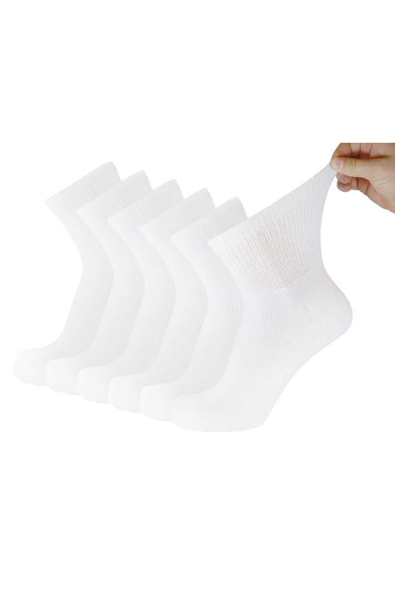 Cotton Diabetic Quarter Length Athletic Sport Ankle Socks, Small, Regular and King Size Socks White - 6 Pairs 13-16