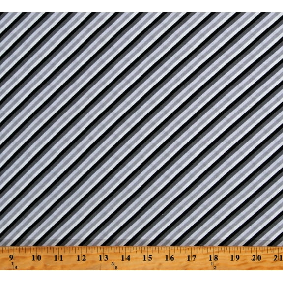Cotton Diagonal Stripes Lines Black Gray White Discover by Whistler Studios Cotton Fabric Print by the Yard (52629-3)