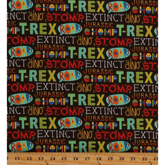 Cotton Dinosaurs Dinos Words T-Rex Animals Kids Jurassic Jamboree Brown Cotton Fabric Print by the Yard (35291-19)
