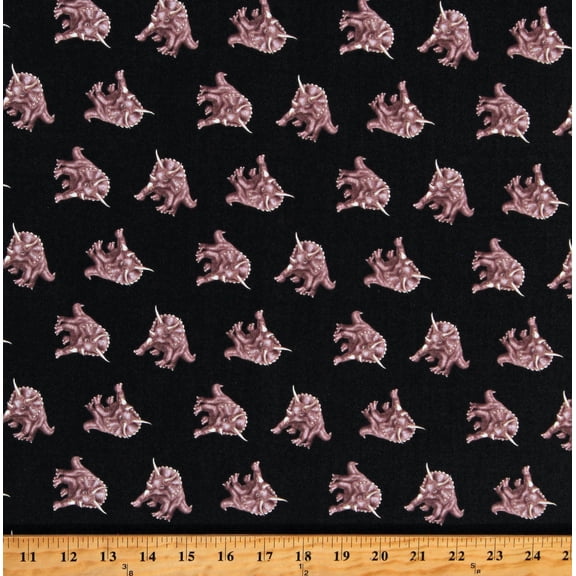 Cotton Dinosaurs Triceratops Animals Jurassic Prehistoric March of the Dinosaurs Black Cotton Fabric Print by the Yard (6072-99)