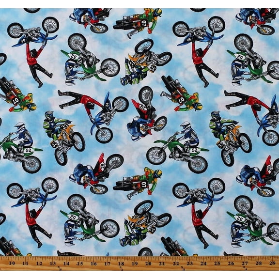 Cotton Dirt Bikes Motorcross Motocross Motorbikes Motorcycles Bikers Racing Sports Cotton Fabric Print by the Yard (GM-C8993-Multi)
