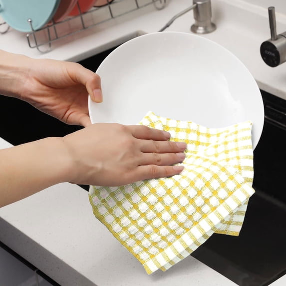 Cotton Dish Towels Basdi Super Soft Cleaning Towels - Lint-Free & Highly Absorbent for Dishes & Countertops | Quick-Dry Fabric for Daily Kitchen Use, Absorbent Cleaning Cloths, Yellow