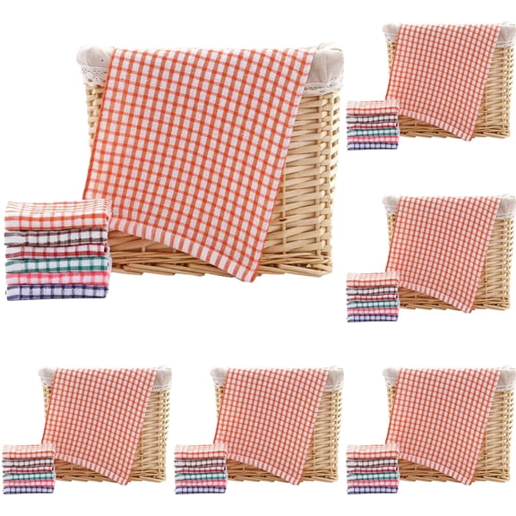 Cotton Dish Towels Cloths for Kitchen Drying Dishes, Lattice Terry Kitchen Towels, Highly Absorbent Kitchen Cloths with Hanging Loop, 16.5‘’ x 25.2‘’,6 Packs, orange