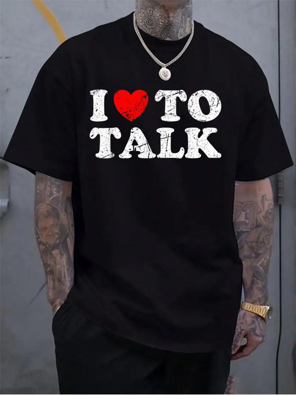Cotton Distressed Grunge Worn Out Style I Love To Talk T-Shirt Men's Casual Short Sleeve Graphic Tee