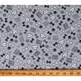 thumbnail image 1 of Cotton Dog Bones Food Bowls Dishes Pawprints Dogs Pets Animals Dog Lover Gray Grey Spotty Cotton Fabric Print by the Yard (108468), 1 of 1