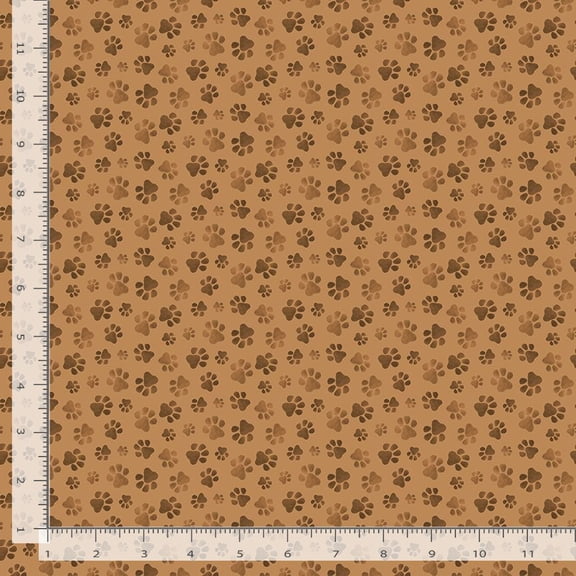 Cotton Dogs Canines Paws Pawprints Tracks Dear Stella Ruff Day Birch Anything is Pawisible Brown Cotton Fabric Print by the Yard (STELLA-D3029-BIRCH)