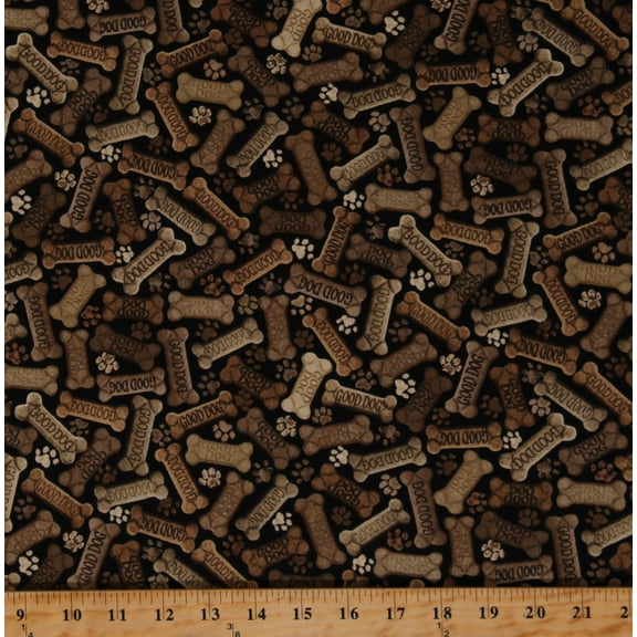 Cotton Dogs Treats Food Types Animals Puppies Puppy Black Cotton Fabric Print by the Yard (DOG-C8555-BLACK)