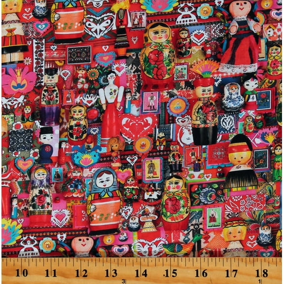 Cotton Doll Collection Dolls Toys Kids Children's Multicolor Cotton Fabric Print by the Yard (AFOD-74373-205MULTI)