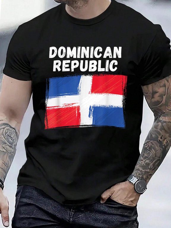 Cotton Dominican Republic Flag Grunge Vintage Dominican Flag T-Shirt Men's Casual Short Sleeve Graphic Tee