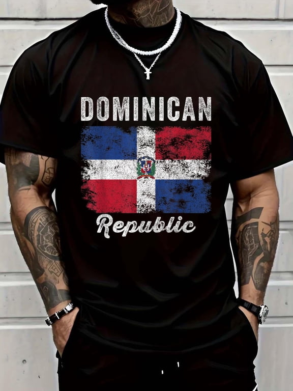 Cotton Dominican Republic Flag Vintage - Men Women - Dominican Flag T-Shirt Men's Casual Short Sleeve Graphic Tee