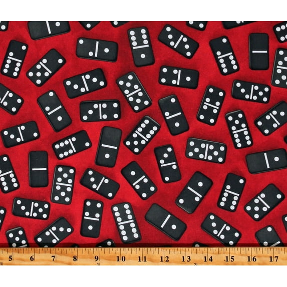 Cotton Dominoes Tiles Games Family Game Night This & That VI Red Cotton Fabric Print by the Yard (1649-28730-R)