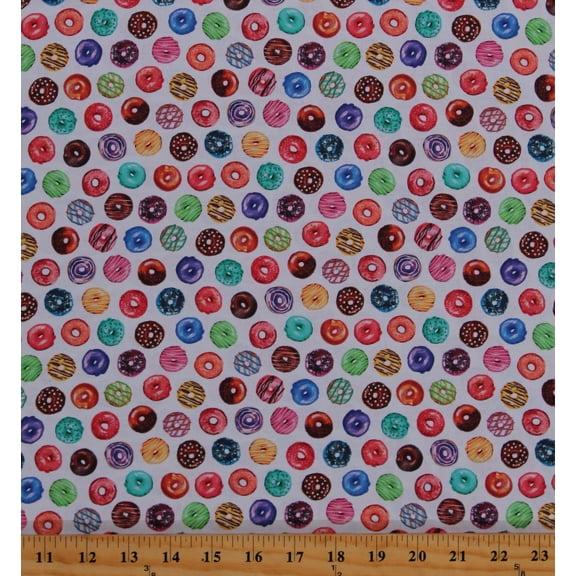 Cotton Donuts Doughnuts Desserts Bakery Treats Sweets Sweet Tooth White Cotton Fabric Print by the Yard (SRKD-20629-205MULTI)