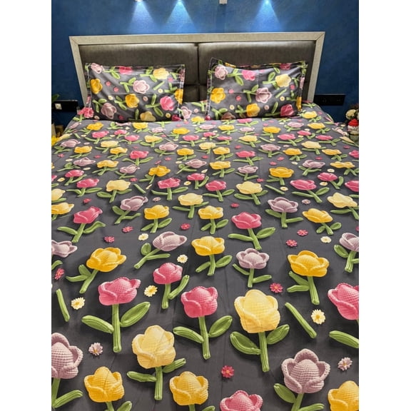 Cotton Double Bed Sheet Set with 2 Pillow Covers 100% Pure Cotton Soft & Breathable Fade Resistant Lightweight Geometric Pattern Double Bed Bedding Set (Style-2)