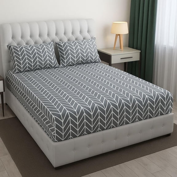Cotton Double Bedsheet For Queen Size With 2 Matching Pillow Covers For Home - 90 X 100 Inches, Grey & White | Smooth Finish, Soft Touch & Breathable Comfort For Everyday Use