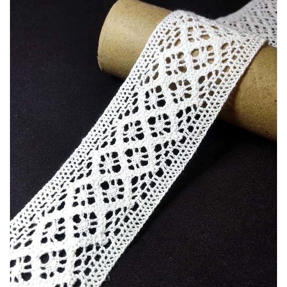 Cotton Double Square Crossiya Lace Border for Dress, Kurtis, Dupatta, Bag, Craft and Decorations (5Mtr-White)