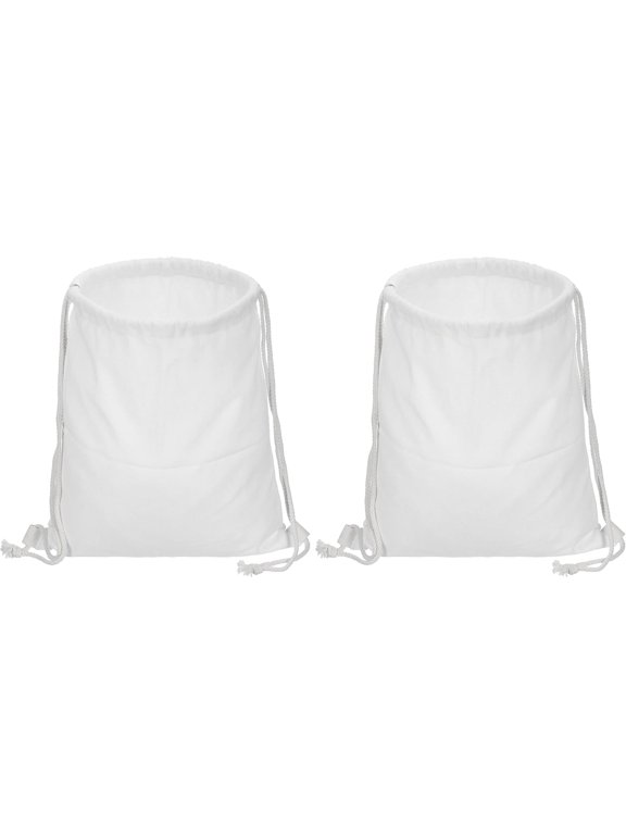 Cotton Drawstring Bags, Canvas Backpack Foldable Sports Gym Bags for Women Men Trip, White (Pack of 2)