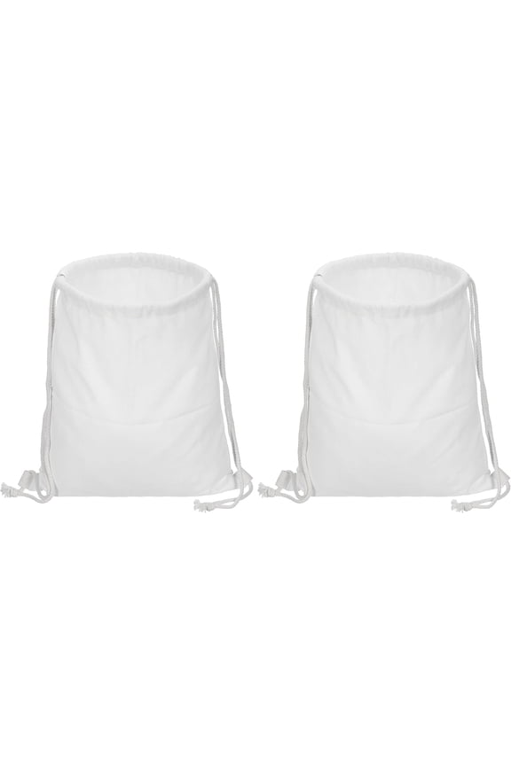 Cotton Drawstring Bags, Canvas Backpack Foldable Sports Gym Bags for Women Men Trip, White (Pack of 2)