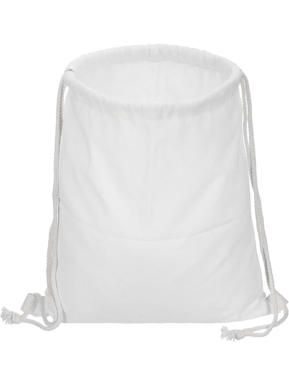 Cotton Drawstring Bags, Canvas Backpack Foldable Sports Gym Bags for Women Men Trip, White