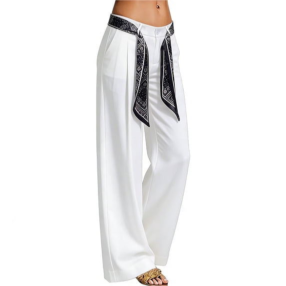Cotton Dress Pants for Women, Audhol Women's Summer Casual Wide Leg Pants Spring and Summer Loose High Waist Straight Leg Pants Summer Dress Pants for Women White M