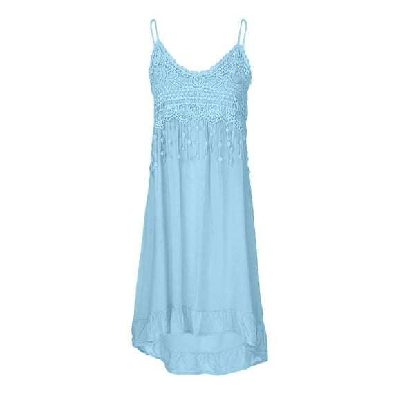 Cotton Dress V Neck Dresses for Women Sexy Dresses Lace Dress Spaghetti Strap Dresses 1266 Women Long Dresses Camis Sleeveless Dress Women Fashion Summer Tassel Long Dress