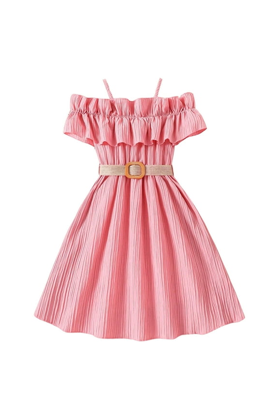 Cotton Dresses Summer Dress Easter Dresses Beach Style Outfit Vacation Dress #Z04Pink 7-8 Years