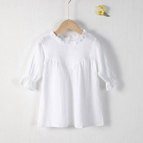 Cotton Dresses for Girls Puffed Long Sleeve Size 2-8 Toddlers Kids Cute Ruffle Crewneck Pullover Solid Color Peplum Dress 2025