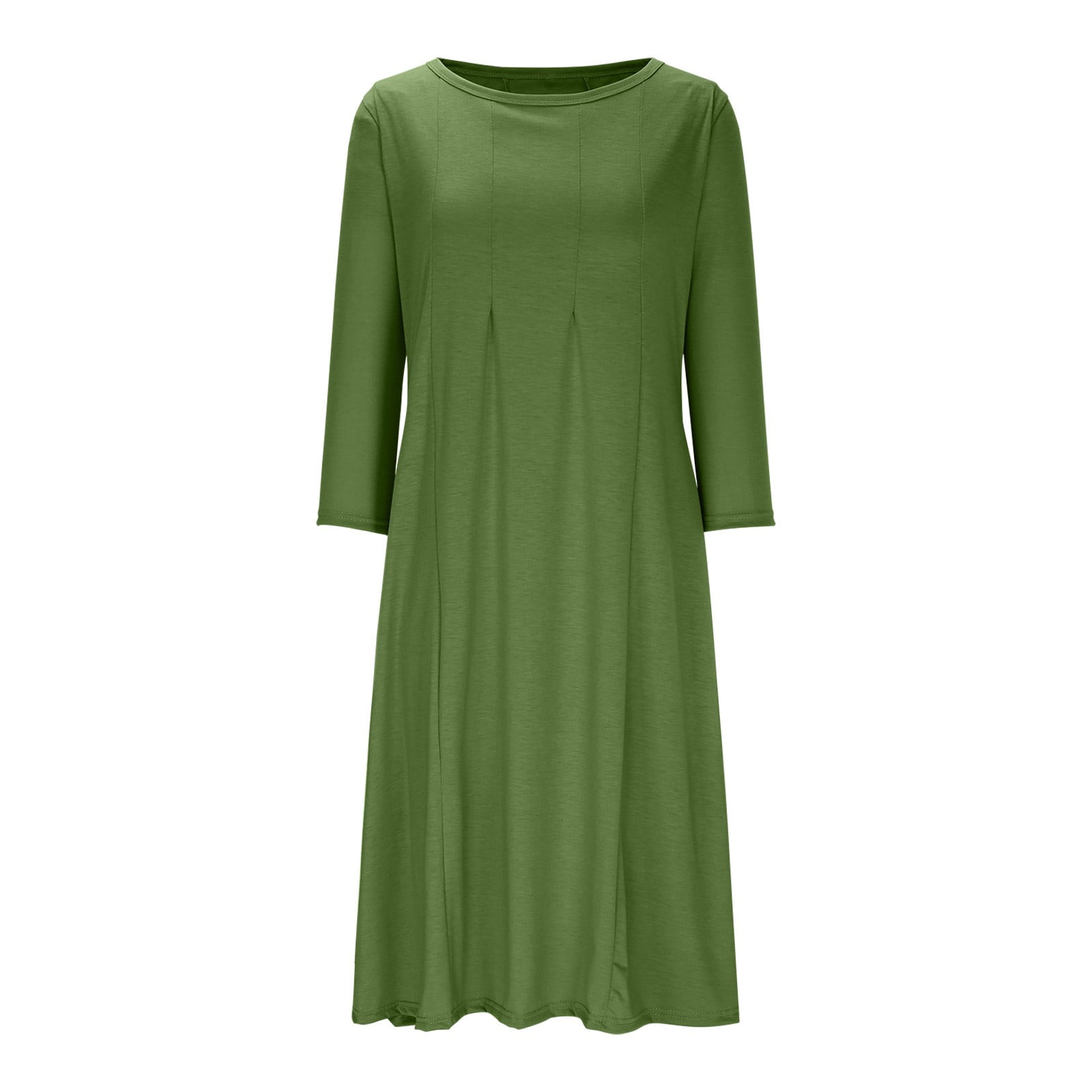 Cotton Dresses for Women Solid Basic Pleated Crew Neck Short Sleeve Midi Dresses 2025 Trendy Plus Size Swing Dress