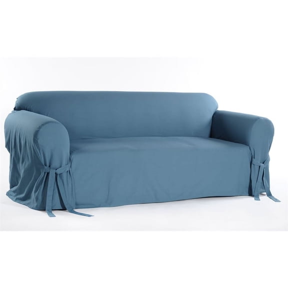 Cotton Duck One Piece Loveseat Slipcover in Blue