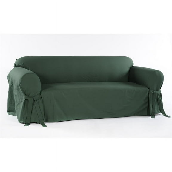 Cotton Duck One Piece Loveseat Slipcover in Hunter Green
