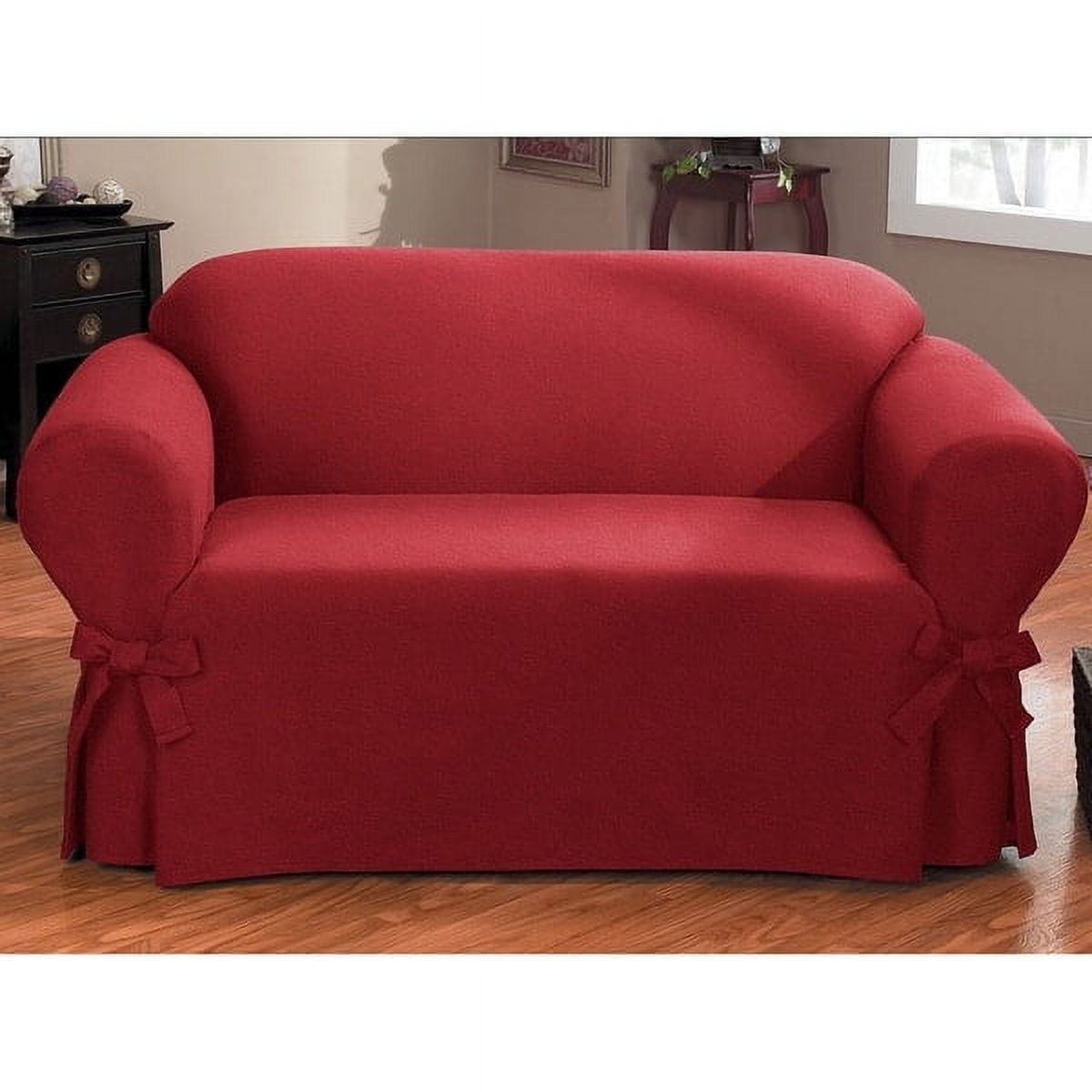 Cotton Duck One Piece Sofa Slipcover in Red
