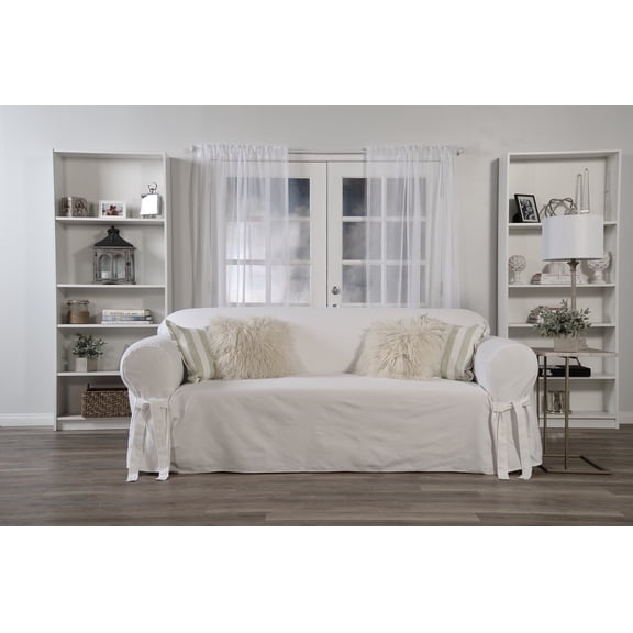 Cotton Duck One Piece Sofa Slipcover in White