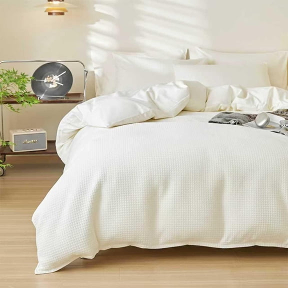 Cotton Duvet Cover King,100% Cotton Waffle Weave White Duvet Covers King Size,Luxury Textured & Breathable 3pcs with 2 Pillow Shams for All Season 104x90 Inches
