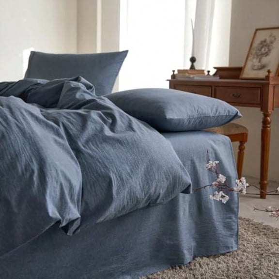 - Cotton Duvet Cover Set King Size Chambray Denim Blue 100 Washed Cotton Linen Like Textured Breathable Percale Durable Comfy Farmhouse Neutral Bedding Set 3 Pieces