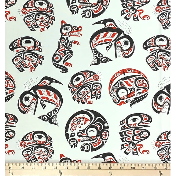 Cotton Eagle's World Motifs Eagles Wolves Orcas Elizabeth Studios White Cotton Fabric Print by the Yard (53003WHITE)