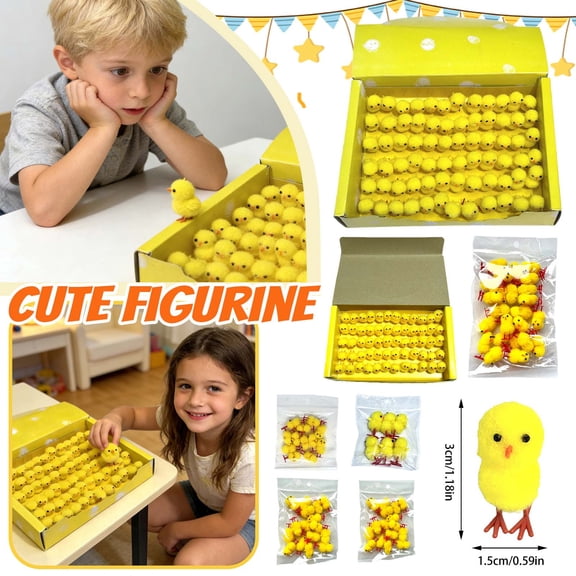 Cotton Easter Chick Figurines – Soft Yellow Spring Chicken Ornaments for Tabletop,Tiered Tray & Farmhouse Style Holiday Decor 6PCS 6PCS